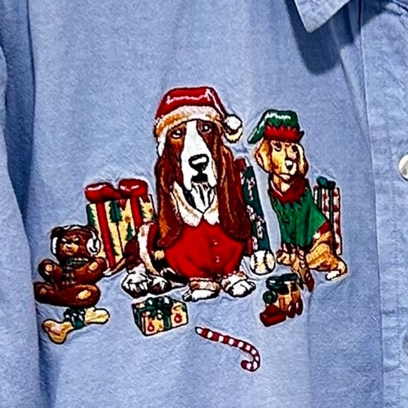 Casey Coleman - Vintage Denim Button Down Festive Holiday Dog Embroidery - L/XL - Picture 3 of 6